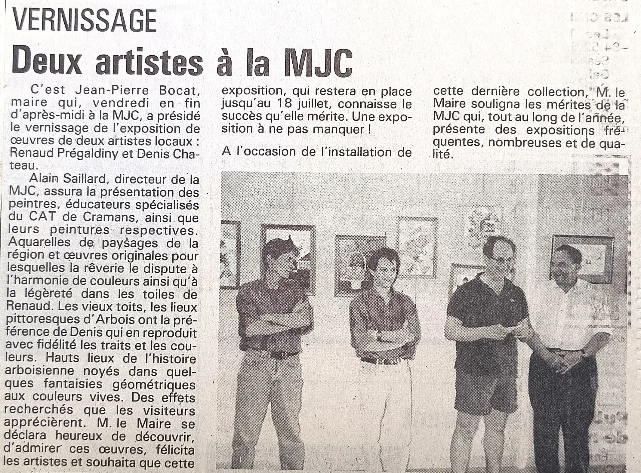 Article de presse d'une exposition de Renaud Prégaldiny peintre Français de Lyon, aquarelliste. Exposition Jurassienne à Arbois.