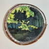 Aquarelle originale de Renaud Prégaldiny artiste peintre aquarelliste Lyonnais. Sous-bois ombragé avec des feuillages ensoleillés. Papier tendu sur cadre d'osier.