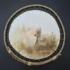Aquarelle originale de Renaud Prégaldiny artiste peintre aquarelliste Lyonnais. Chevreuil en harmonie parfaite avec son environnement. Encadré sur un cercle de noisetier.