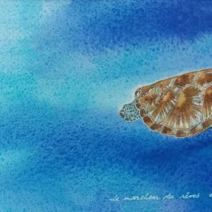 Aquarelle d'une tortue marine, la danseuse des abysses