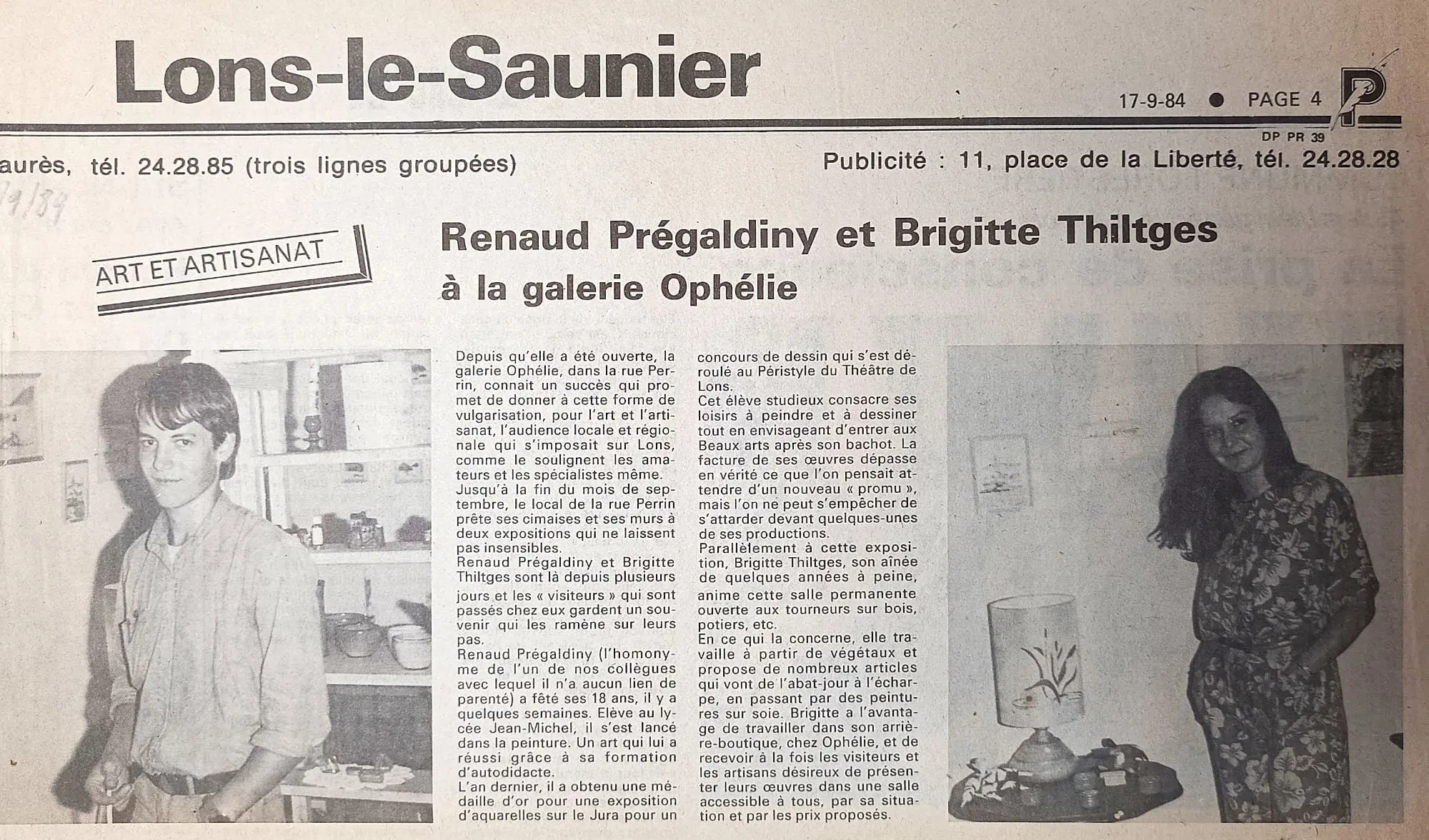 Article de presse concernant Renaud Prégaldiny artiste peintre aquarelliste lyonnais. Première exposition de l'artiste